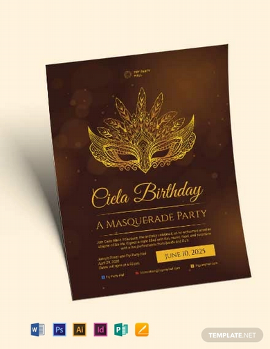 masquerade birthday party flyer template