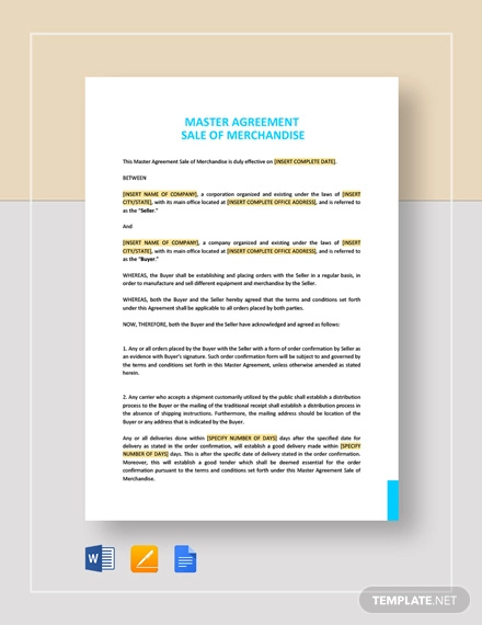 master agreement sale of merchandise template