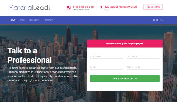 material leads bootstrap wordpress theme