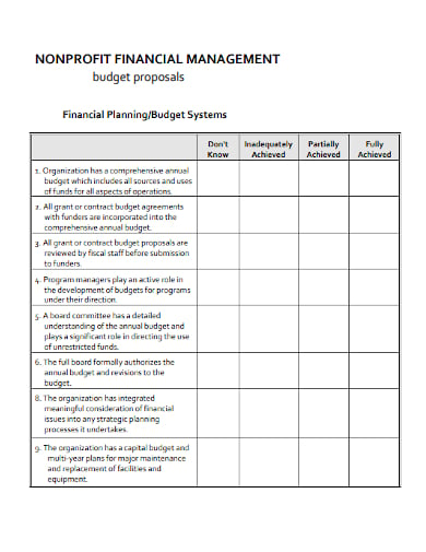 nonprofit financial management budget proposal