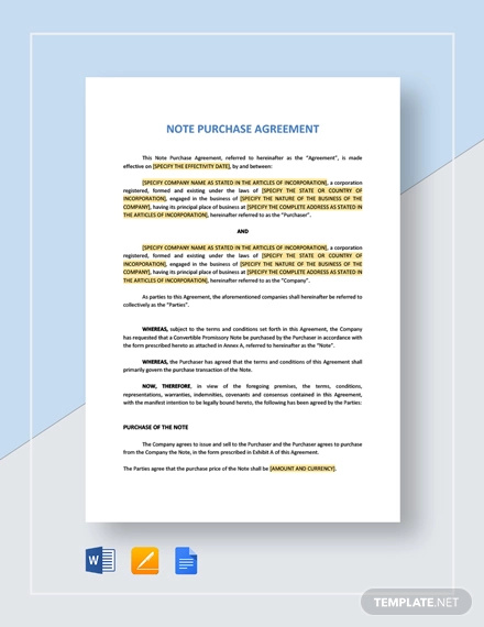 note purchase agreement template