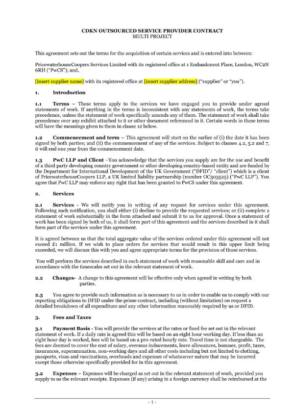 outsourcing terms and conditions 01