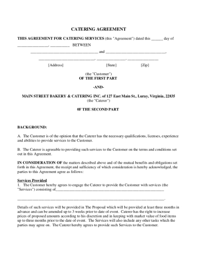 printable catering contract agreement template