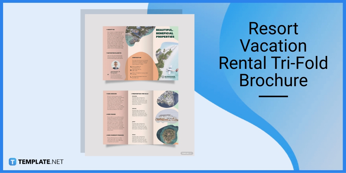 resort vacation rental tri fold brochure template