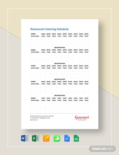 restaurant catering schedule template