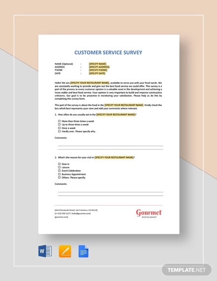 restaurant customer service survey template