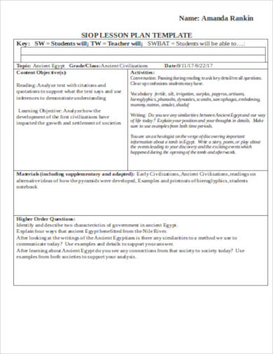 5 Best SIOP Lesson Plan Templates PDF Google Docs Apple Pages Word