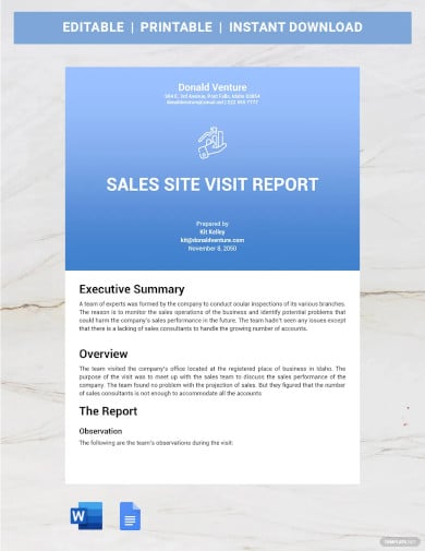 sales site visit report template