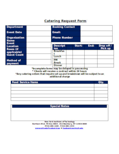 sample catering request form