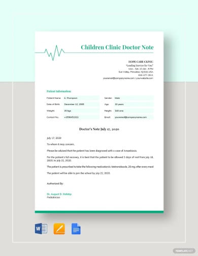 sample childrens clinic doctors note template