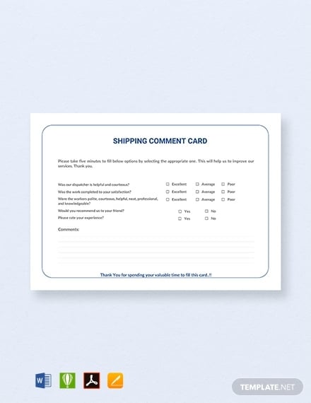 shipping comment card template