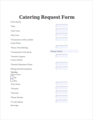 simple catering request form