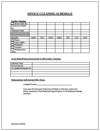 5+ Office Cleaning Schedule Template - Google Docs, Google Sheets MS ...