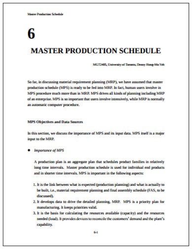 simple production schedule