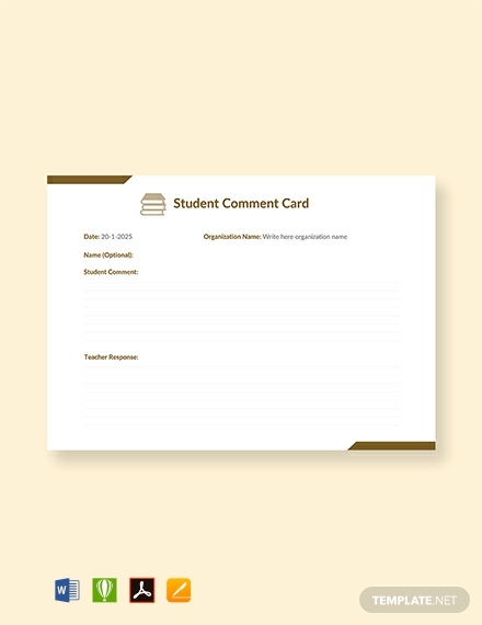 student comment card template