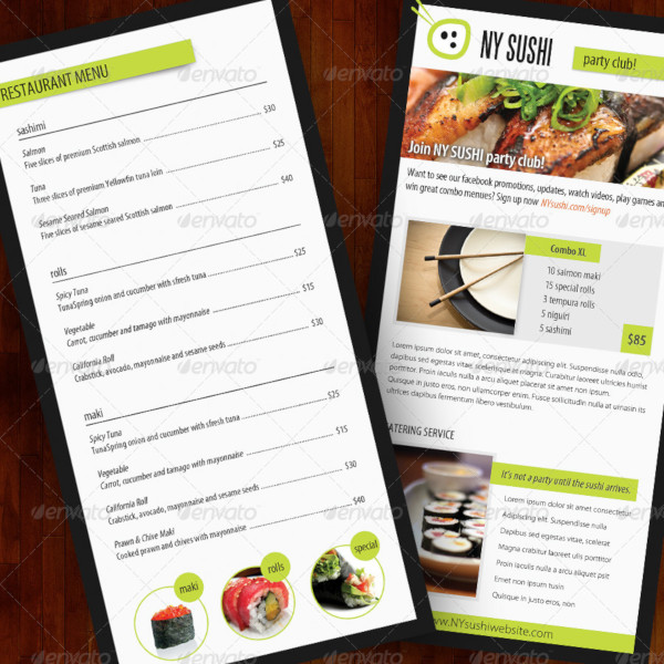 sushi menu catering food brochure