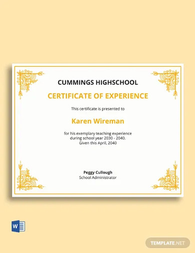 teaching experience certificate template