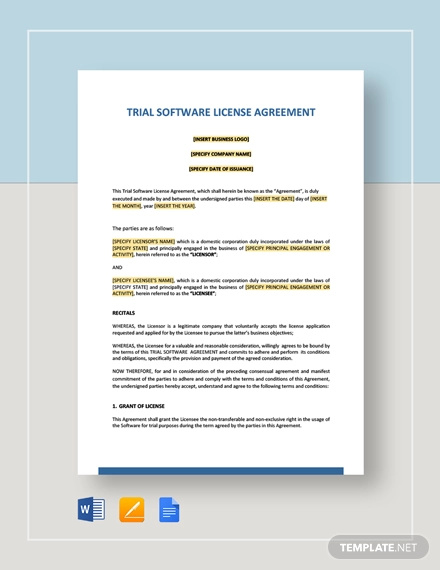 trial software license agreement template