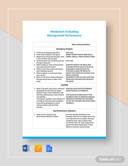 worksheet-on-evaluating-management-performance-template-440
