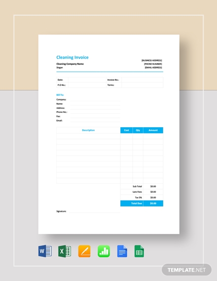 7+ Sample Cleaning Invoice Templates - Google Docs, Google Sheets ...