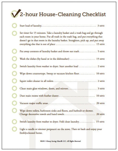 hour house cleaning checklist template
