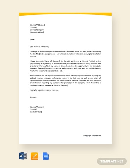 application letter for promotion within company
