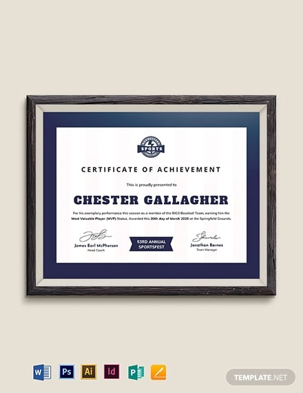 baseball award certificate template