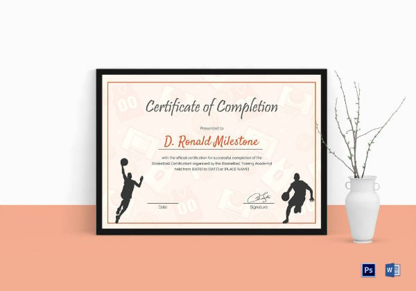 basketball completion certificate template