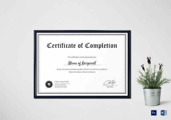 blank completion certificate template