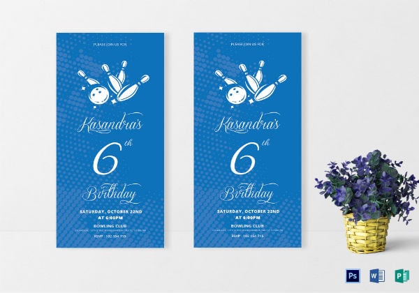 blue bowling party invitation template