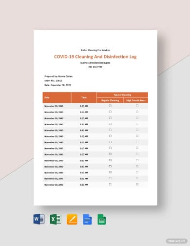 covid 19 cleaning and disinfection log template