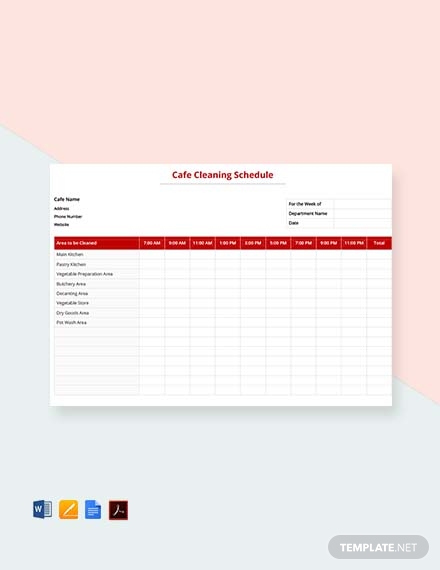 cafe cleaning schedule template