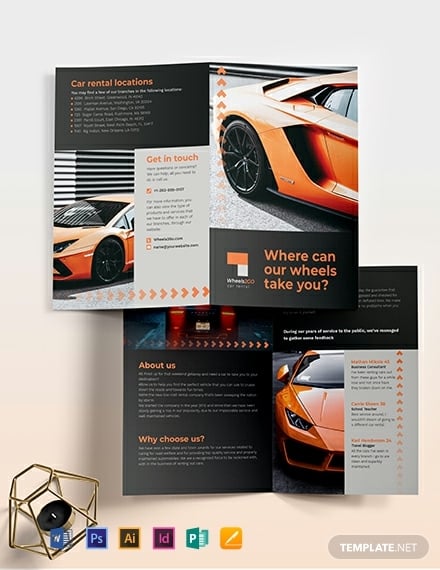 car rental bi fold brochure template