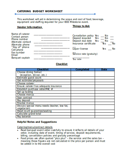 10+ Catering Budget Templates - PDF, DOC | Free & Premium Templates