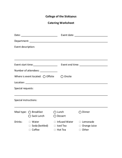 10+ Catering Worksheet Templates - PDF, DOC | Free & Premium Templates
