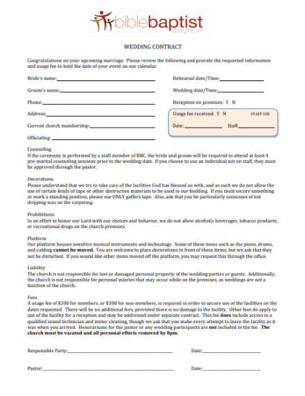 church wedding contract template
