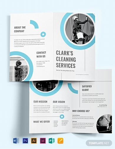 cleaning company bi fold brochure template