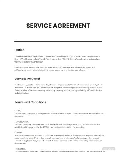 cleaning service agreement template