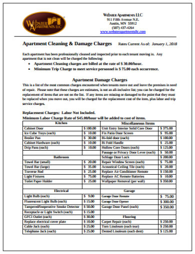 Cleaning Price List Templates PDF