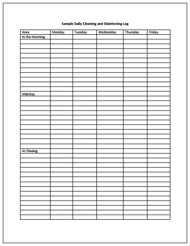 cleaning and disinfecting log