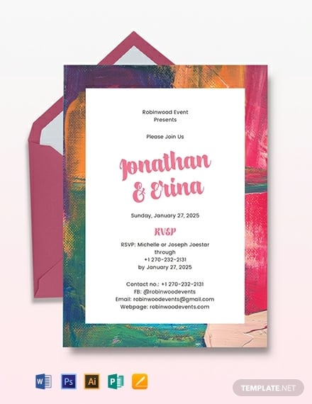 colorful art wedding invitation design