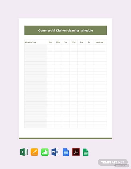 commercial kitchen cleaning schedule template