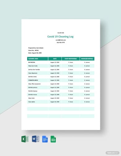 covid 19 cleaning log template