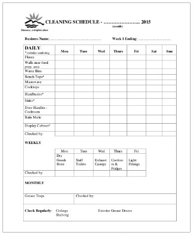 7+ Daily Cleaning Schedule Templates - Google Docs, Google Sheets, MS ...