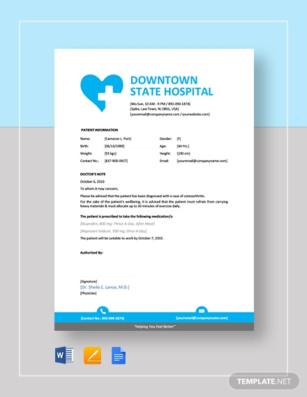 13+ Doctor Note for Work Templates in PDF | MS Word | Apple Pages ...