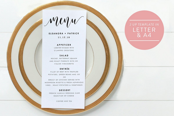 editable pdf wedding menu