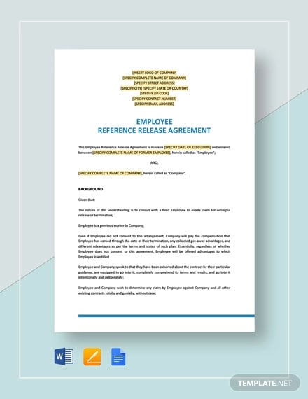 employee reference release agreement template