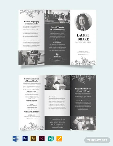 eulogy booklet funeral tri fold brochure template