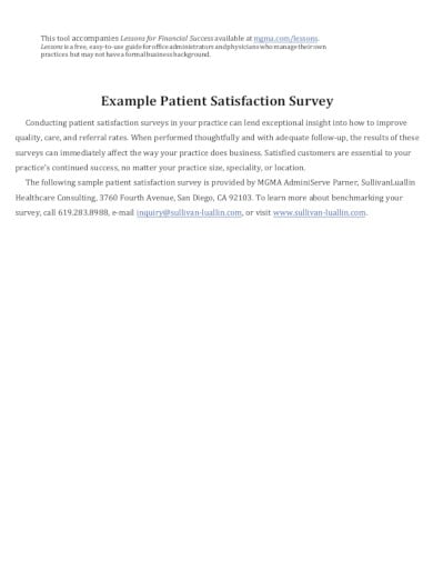 example patient satisfaction survey
