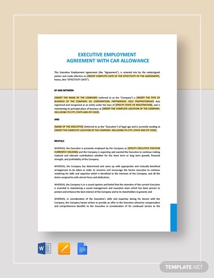 executive-employment-agreement-with-car-allowance-template